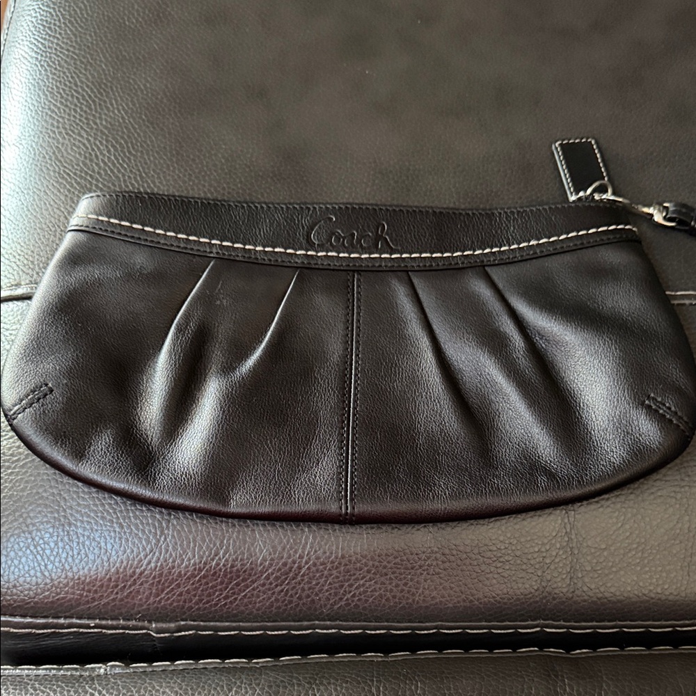 Coach Dark Leather Wristlet